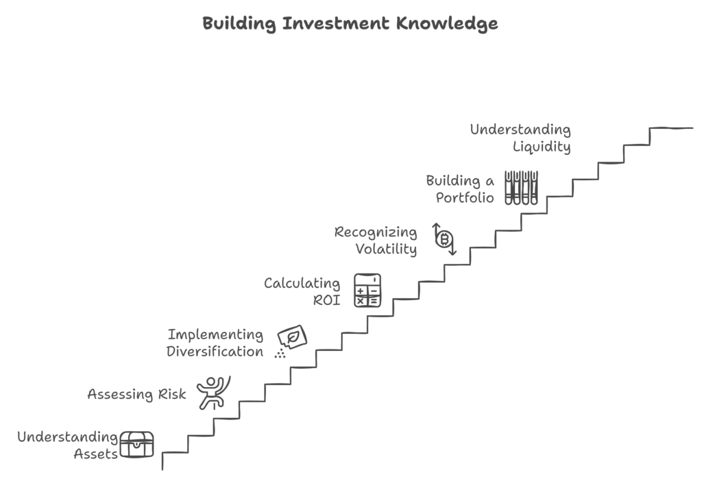 A stairway depicting the terms that an investor should know and how it contributes holistically to the bigger picture.